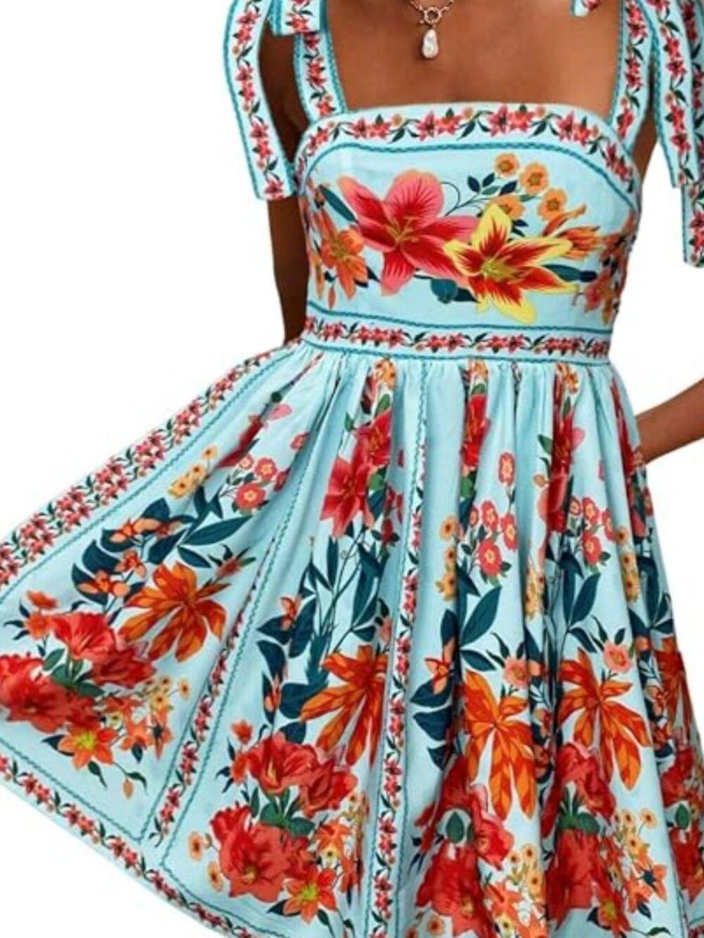 Floral Boho Mini Dress | Tie Shoulder Ruffle Hem Summer Vacation Sundress